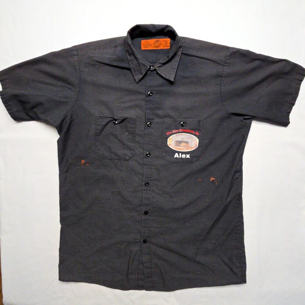 Red Kap Mens Work Shirt Button Up Short Sleeve Gray M Ute Fireplace Workewear